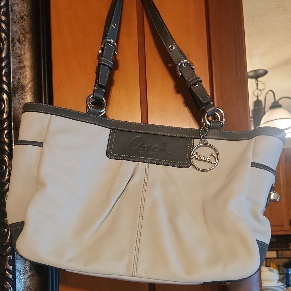 Coach Cream and Gray Shoulder Bag